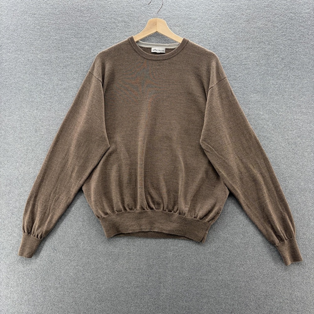 Peter Millar Sweater Mens XL Brown Merino Wool Silk Crewneck Pullover Knit